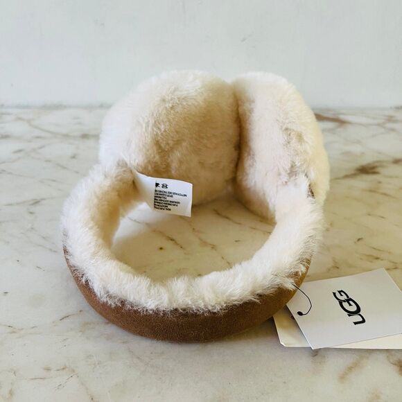 UGG Chestnut Brown Beige Suede Fur Shearling Earmuffs - Picture 5 of 12